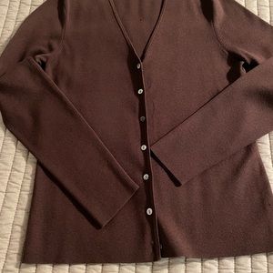 Long sleeve dark brown cardigan.